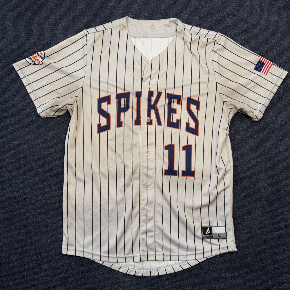 Pittsburgh Spikes Jersey Mens Large Beige Pinstripe Baseball BSN Sports #11